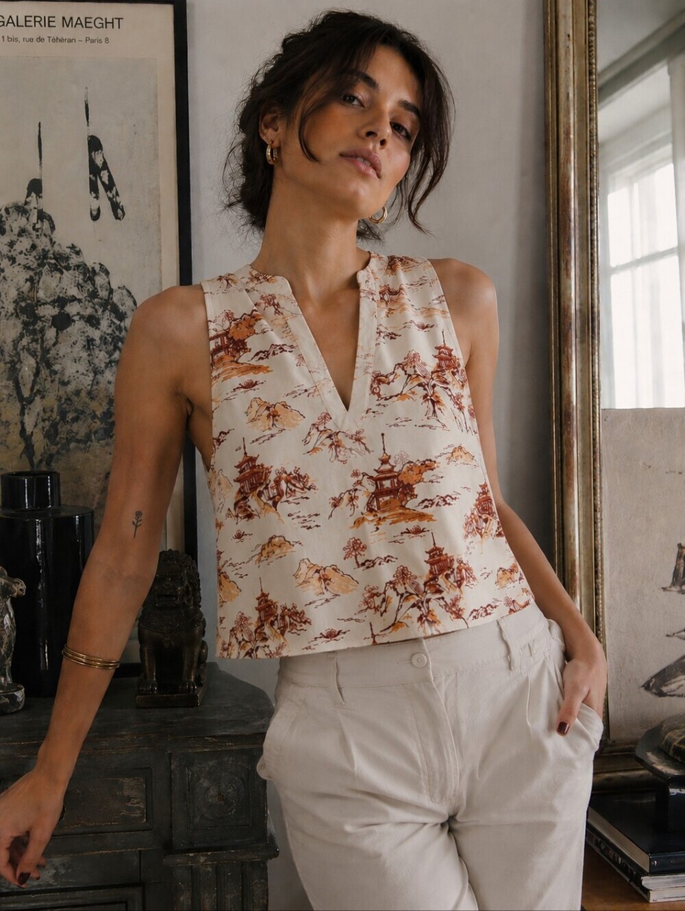 NWT BURU Le V Mod Top-Chinoiserie